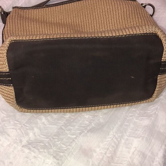 lina Woven Knit Macrame Thread Vinyl Combo Hobo Tan Brown Shoulder Bag - Picture 11 of 15